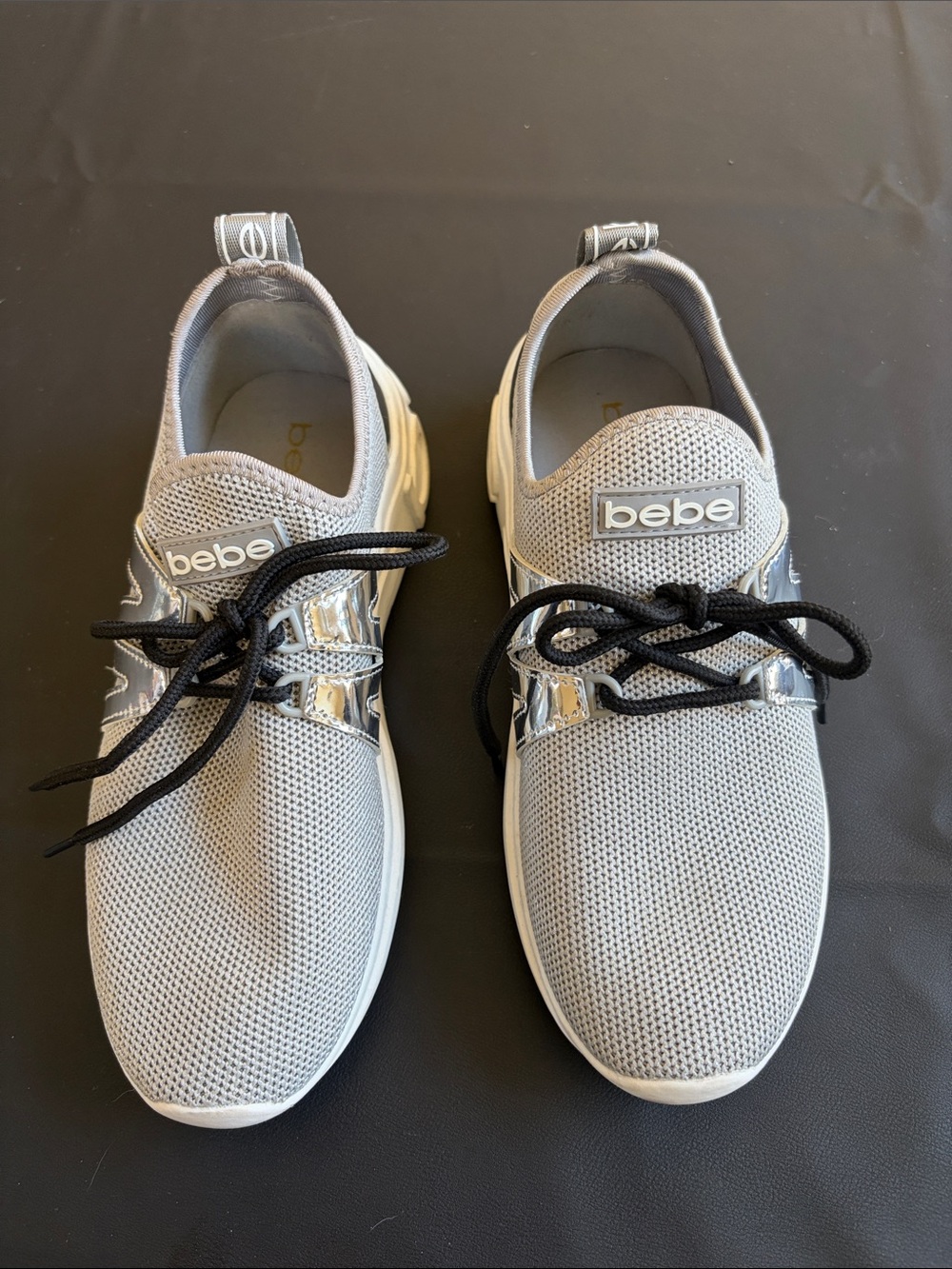 bebe Leylan Gray Mesh Sneakers Black Lace-Up Size 7